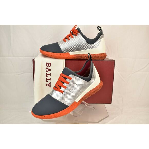 NIB BALLY AVRO-E SILVER LEATHER NEOPRENE LOGO LACE UP TRAINER SNEAKERS 9 US 42 main image 6